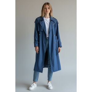 Fleet Street Navy Belted Trench Coat Size 4 Removable Plaid Quilted Liner